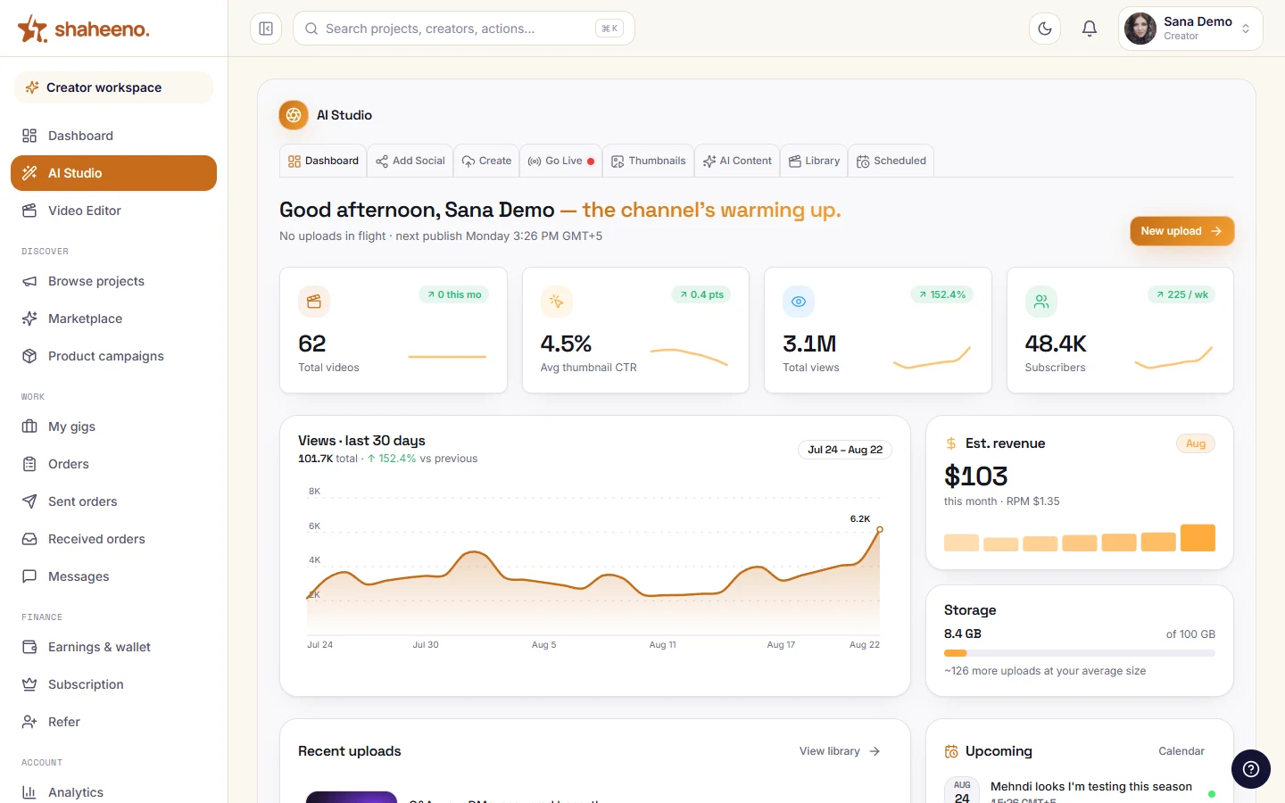 Dashboard tab of the Creator AI Studio