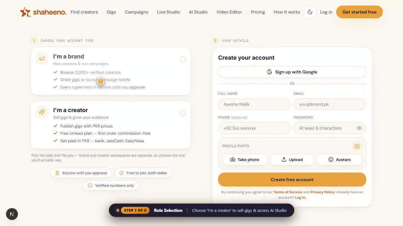 How to Sign Up as a Creator on Shaheeno